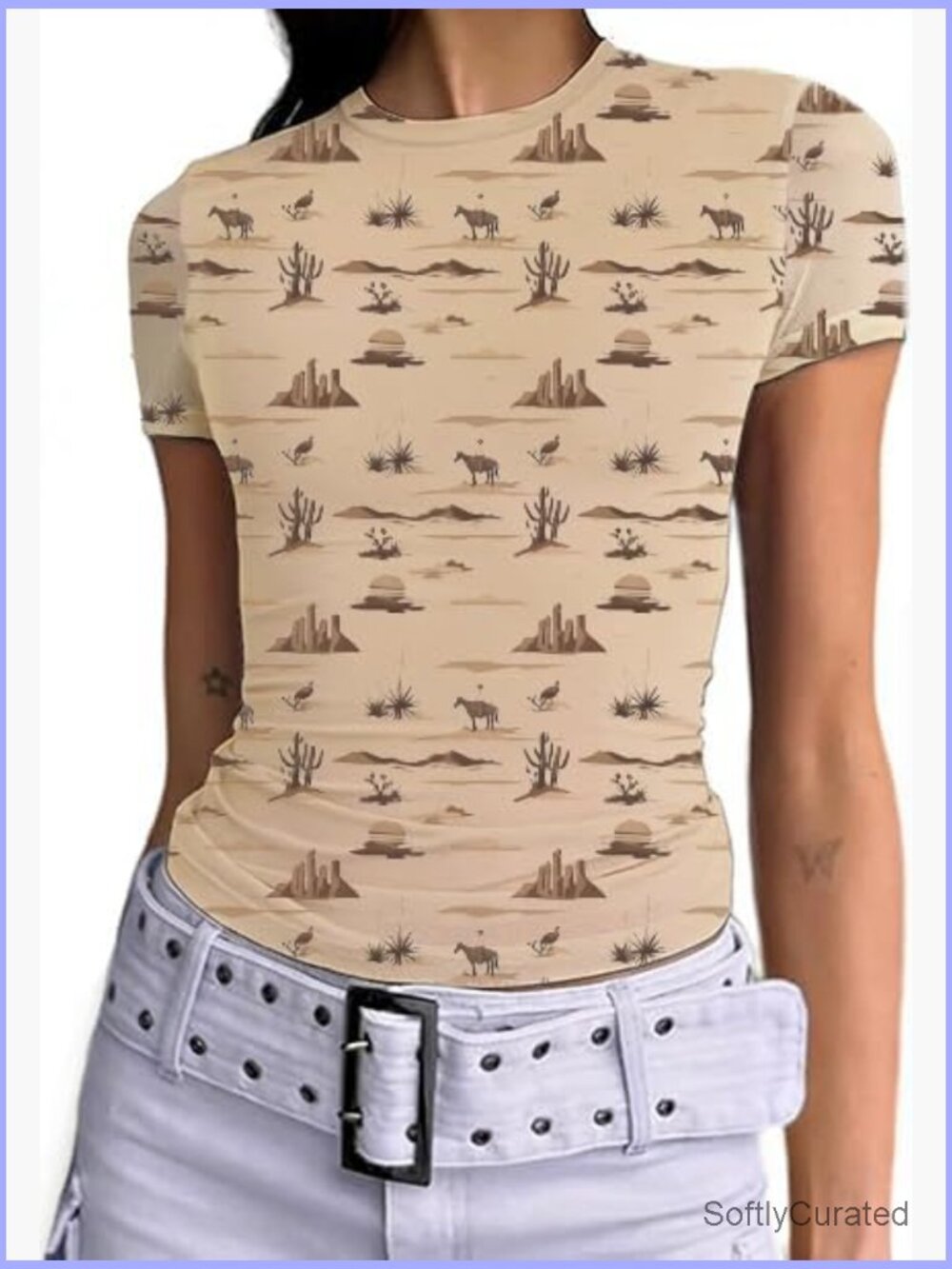 Women Western Graphic Slim Fit Mesh T-Shirt Vintage Country Cowgirl Tee